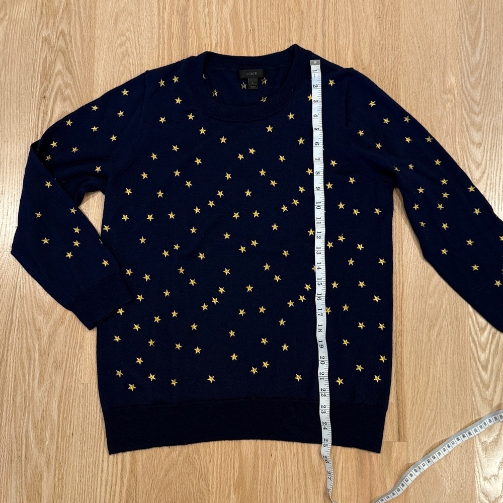 J. Crew Navy Sweater with Embroidered Gold Stars - Picture 7 of 8